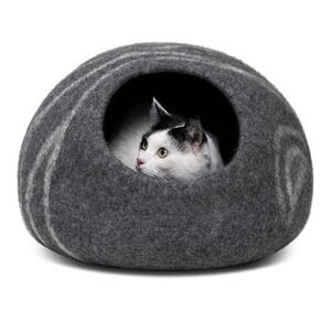 Cat Cave Premium Felt Cat Bed for Indoor Cats, Handmade 100% Merino Wool, Med.